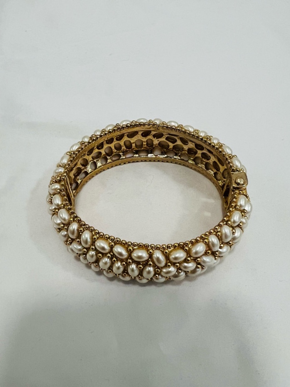 Gold Pearl Cluster Bangle Bracelet